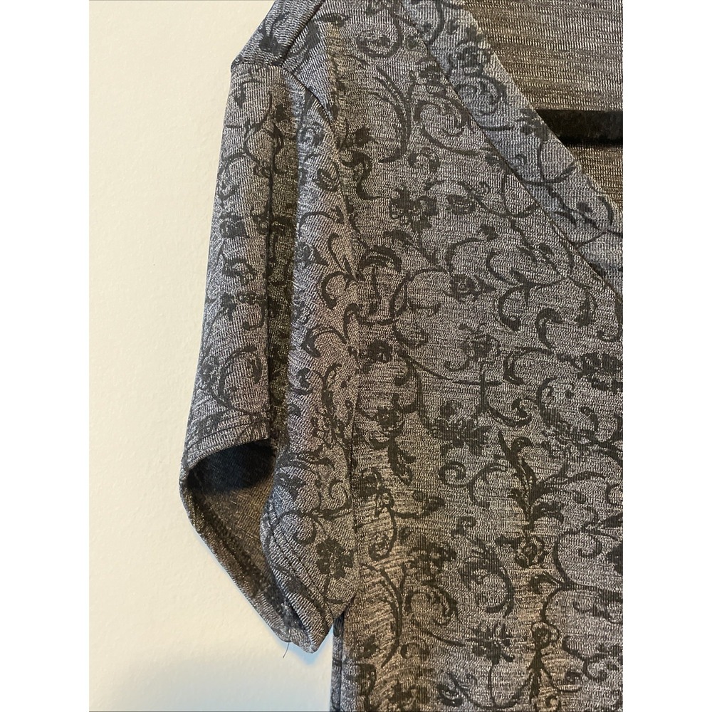 Briggs New York Large Gray Paisley Blouse Stretch V Neck Ruched Top - Picture 2 of 9